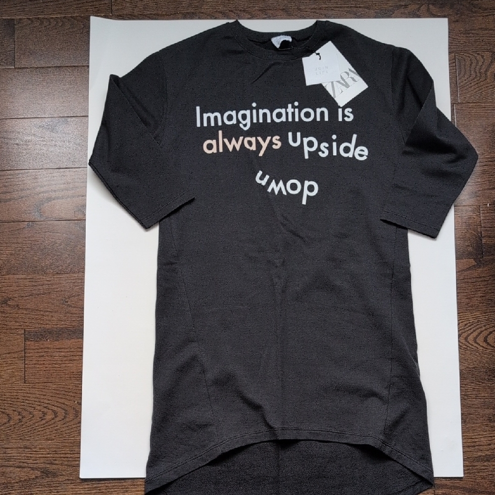 Zara Black T-Shirt with White and Pink Text